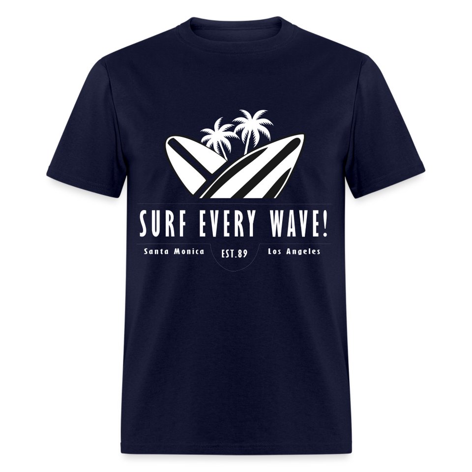 Surf Every Wave shirt Santa Monica Los Angeles California Beach Surfer T-Shirt - navy