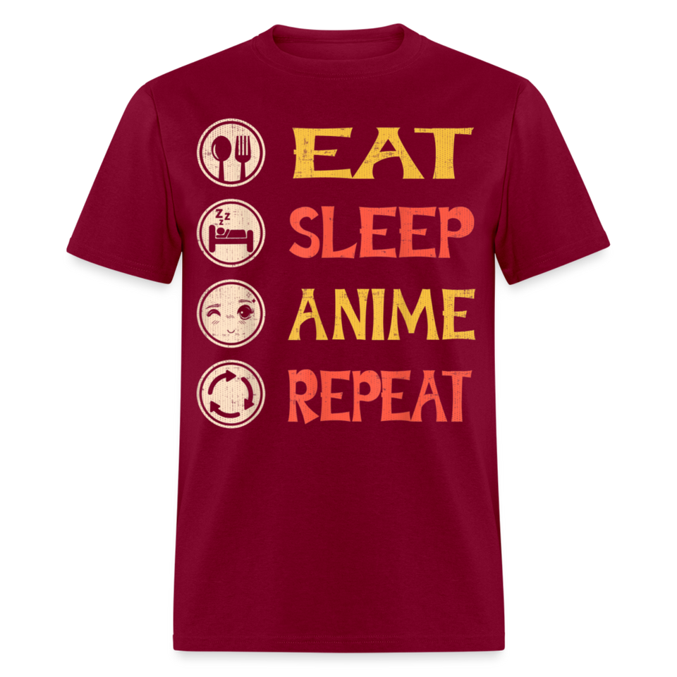 Eat Sleep Anime Repeat shirt Funny Anime Lovers T Shirt Gift T-Shirt size S-6XL - burgundy