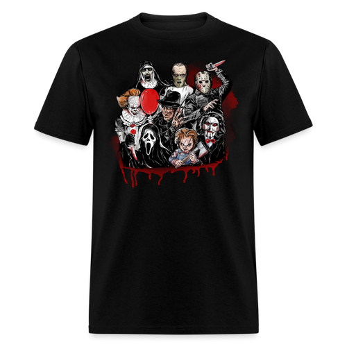 HORROR FRIENDS T-shirt Scary Movie Characters Halloween Adult Tee New - black