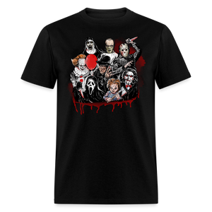 HORROR FRIENDS T-shirt Scary Movie Characters Halloween Adult Tee New - black