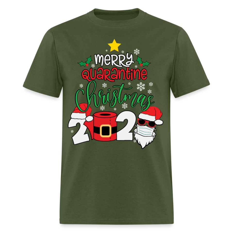 Merry Quarantine Christmas 2024 shirt Santa with face mask T-Shirt size S-6XL - military green