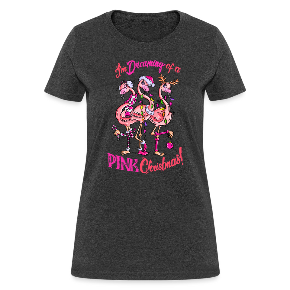 I'm Dreaming of a Pink Christmas Shirt Flamingo Bird Women's T-Shirt - heather black