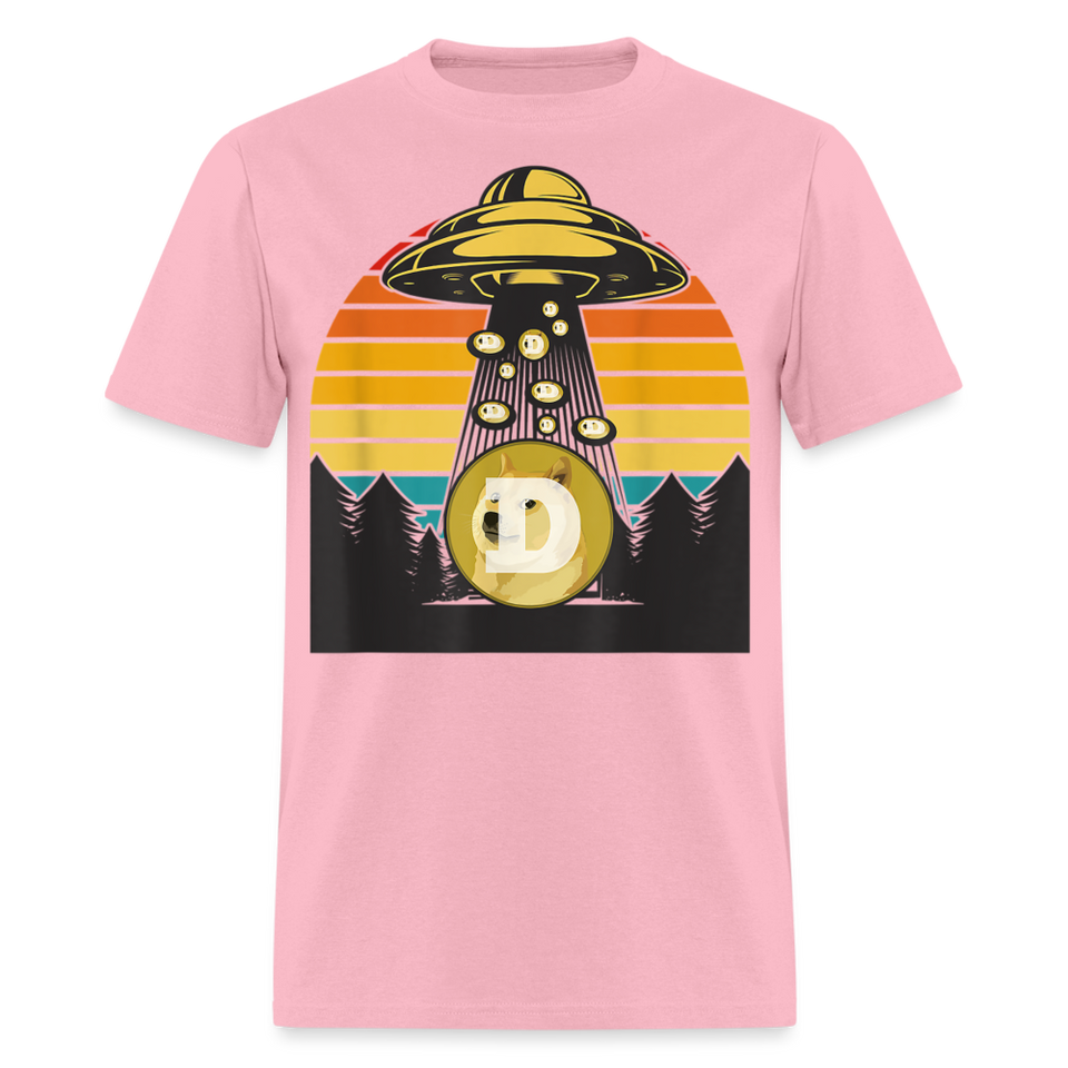 Dogecoin To the Moon shirt Doge HODL Rocket Crypto Meme UFO T-Shirt Size S-6XL - pink