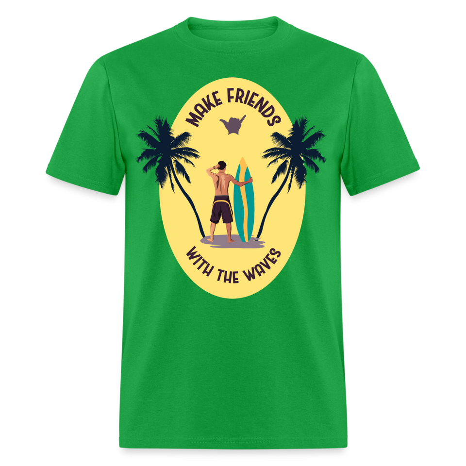 Make Friends with the Waves shirt Beach Surfing Lover T-Shirt Size S-6XL - bright green