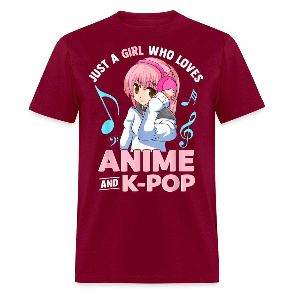 Just A Girl Who Loves Anime and K-Pop BTS Cute shirt for Anime KPOP Fans T-Shirt - burgundy