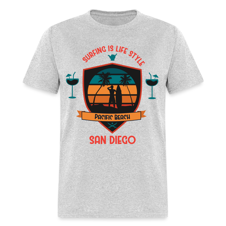 Surfing is Life Style shirt Pacific Beach San Diego California 619 T-Shirt - heather gray
