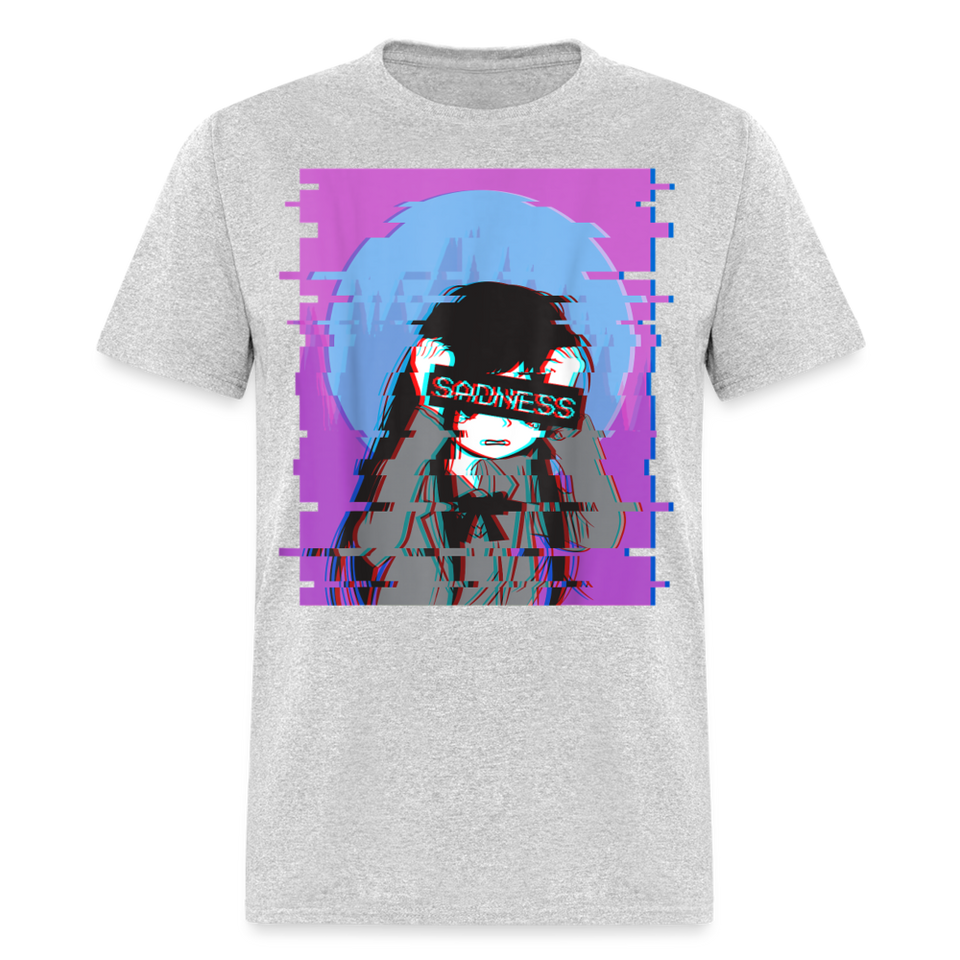 Sad Anime Emo Girl - Japanese Aesthetic Vaporwave Anime Otaku Sadness T-Shirt - heather gray