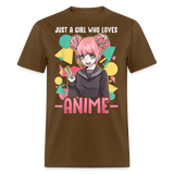Just a Girl Who Loves Anime shirt Best Gift Cute Beautiful Anime Lovers T-Shirt - brown