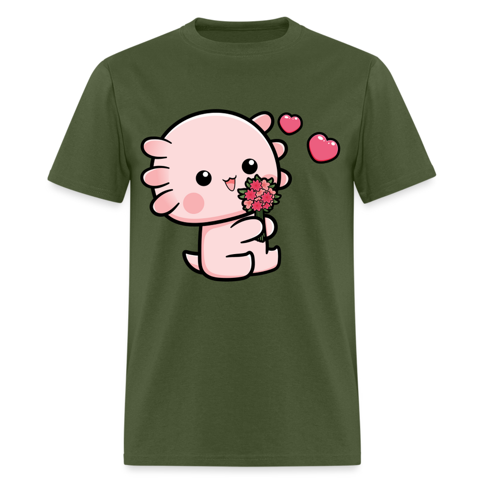 Cute Axolotl Lover Shirt Kawaii Pastel Goth Japan Anime Comic Lovely T-Shirt - military green