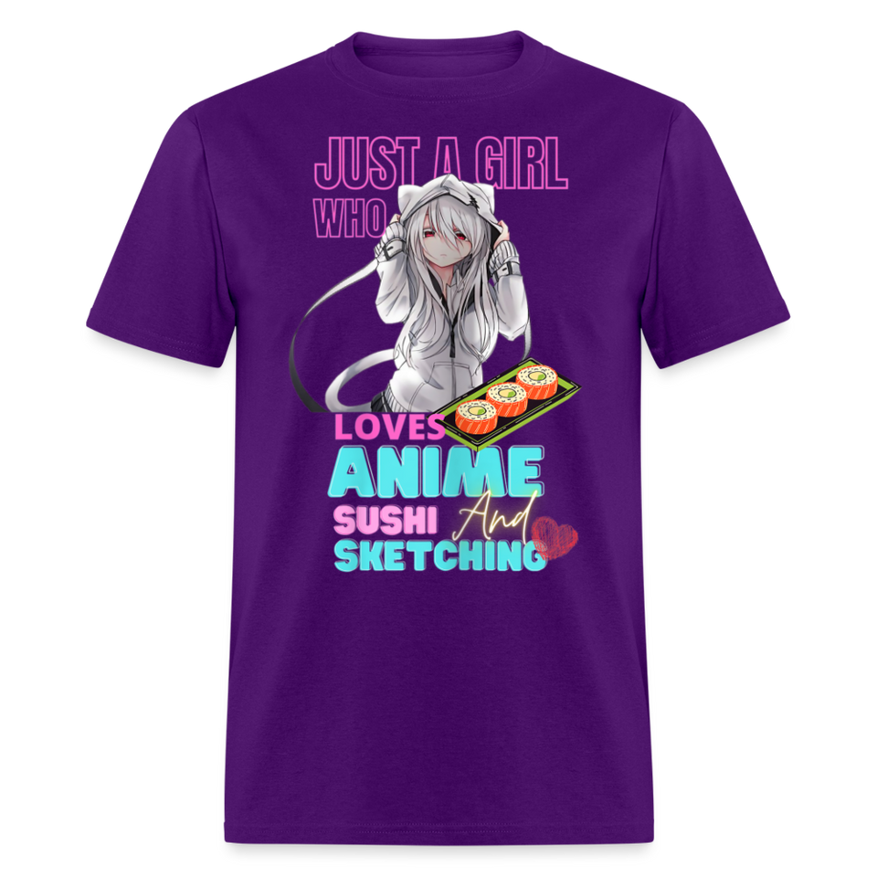Just A Girl Who Loves Anime Sushi and Sketching shirt Cute Waifu Ecchi T-Shirt - purple