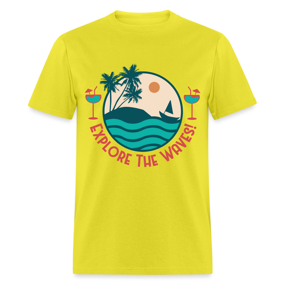 Explore the Waves shirt Surfboard Surfing Ocean Sunset Boat Wine T-Shirt S-6XL - yellow