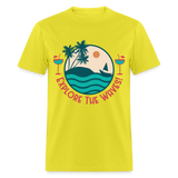 Explore the Waves shirt Surfboard Surfing Ocean Sunset Boat Wine T-Shirt S-6XL - yellow
