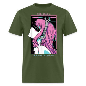 Sexy Ecchi Girl shirt Vaporwave Crazy Waifu Lewd Anime Girl T-Shirt Size S-6XL - military green