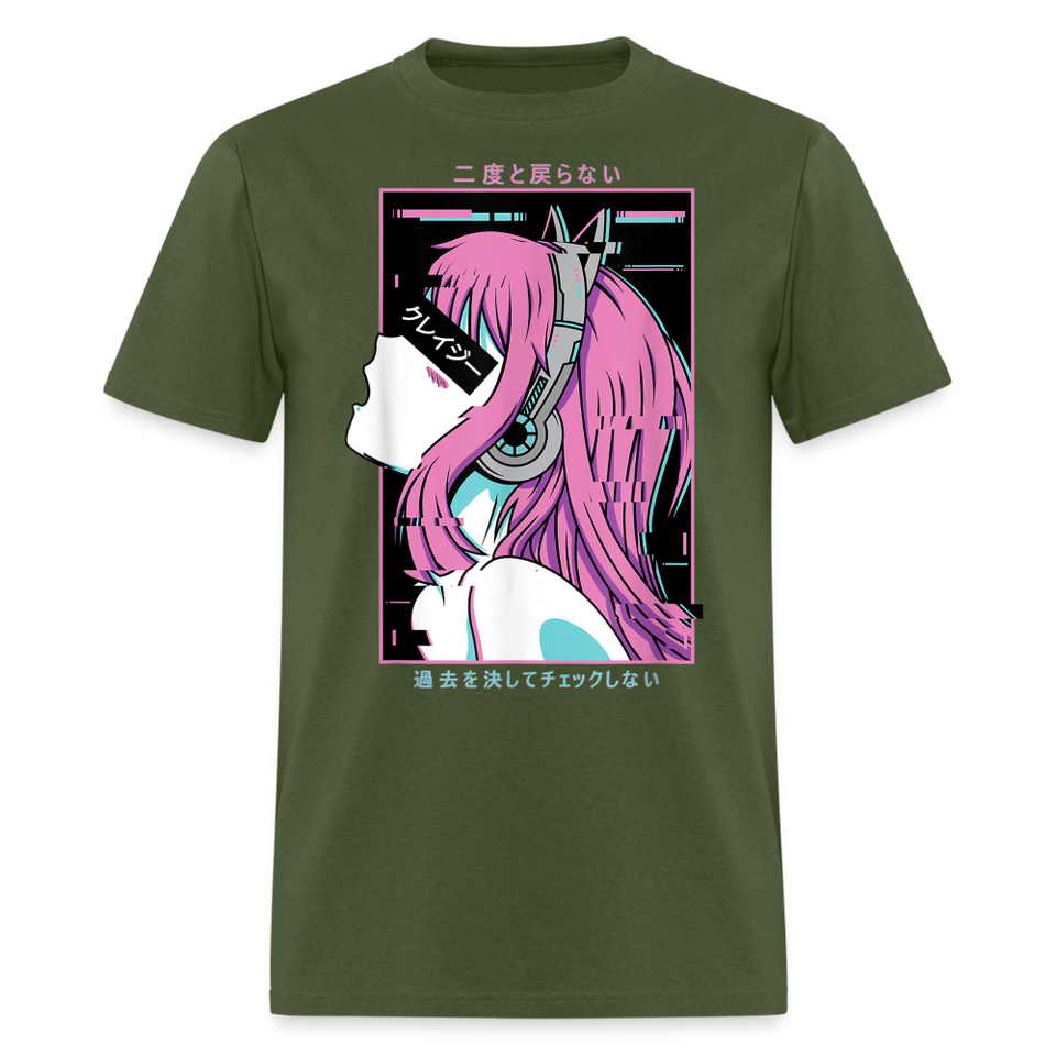 Sexy Ecchi Girl shirt Vaporwave Crazy Waifu Lewd Anime Girl T-Shirt Size S-6XL - military green