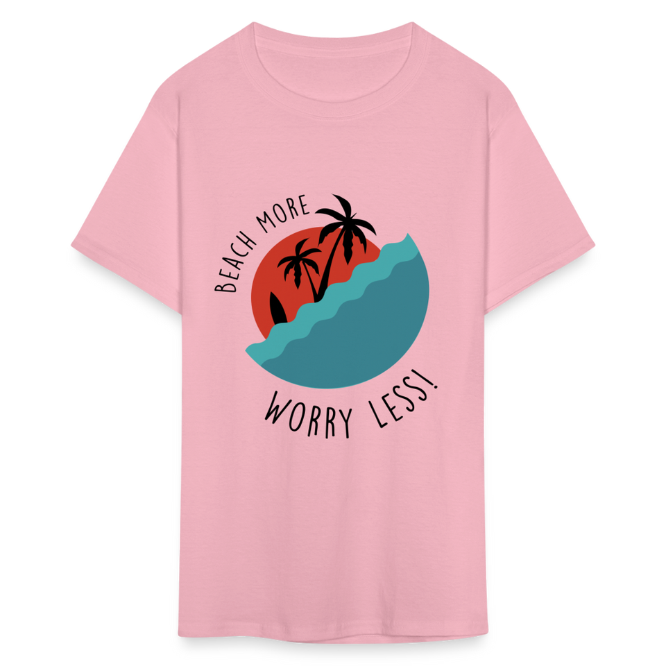 Beach More Worry Less shirt Surf board Surfer T-Shirt Size S-6XL - pink
