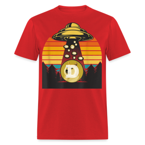 Dogecoin To the Moon shirt Doge HODL Rocket Crypto Meme UFO T-Shirt Size S-6XL - red