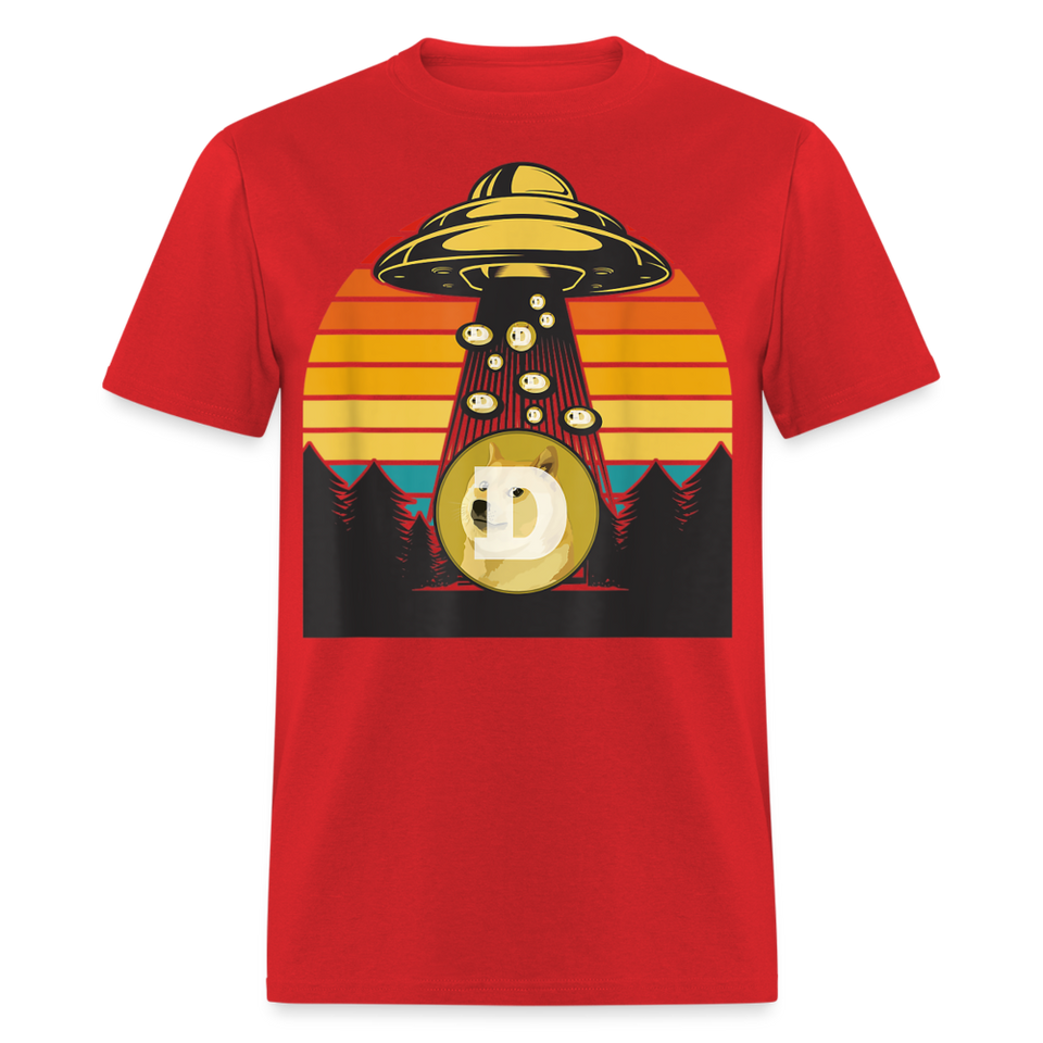 Dogecoin To the Moon shirt Doge HODL Rocket Crypto Meme UFO T-Shirt Size S-6XL - red