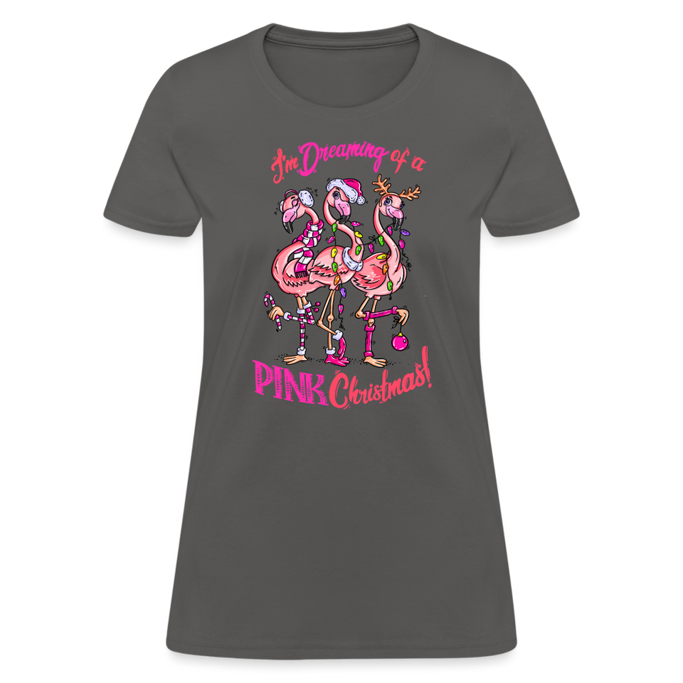 I'm Dreaming of a Pink Christmas Shirt Flamingo Bird Women's T-Shirt - charcoal