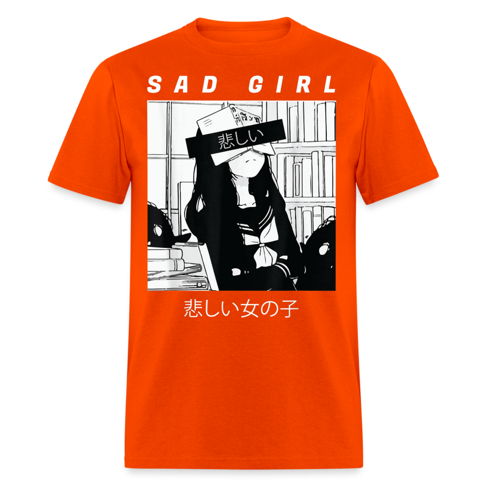 Sad Anime Emo Girl - Japanese Aesthetic Vaporwave Anime Otaku Sadness T-Shirt - orange