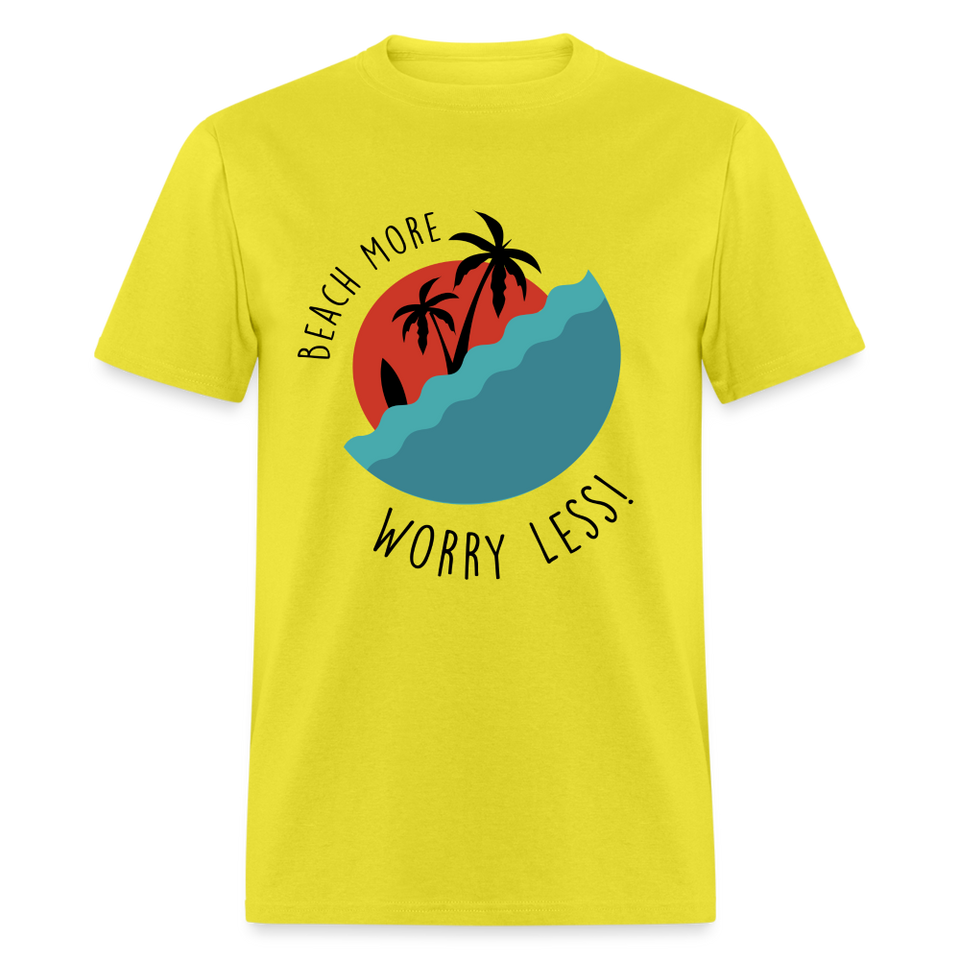 Beach More Worry Less shirt Surf board Surfer T-Shirt Size S-6XL - yellow