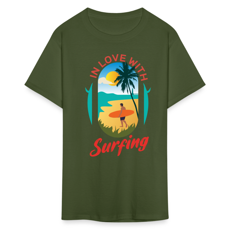 In Love with Surfing shirt Westcoast California Surfer T-Shirt Size S-6XL - military green