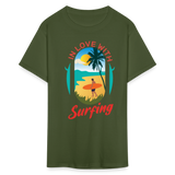 In Love with Surfing shirt Westcoast California Surfer T-Shirt Size S-6XL - military green