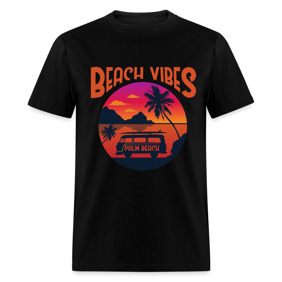 Beach Vibes shirt Palm Beach Surf Board Surfer Surfing T-Shirt Size S-6XL - black