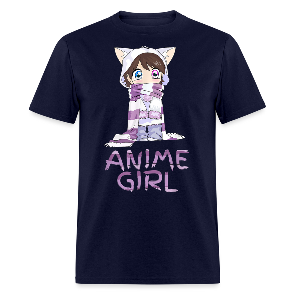 Kawaii Anime Girl Kawaii Clothes Cute Girl With Kitty Ears T-Shirt - navy