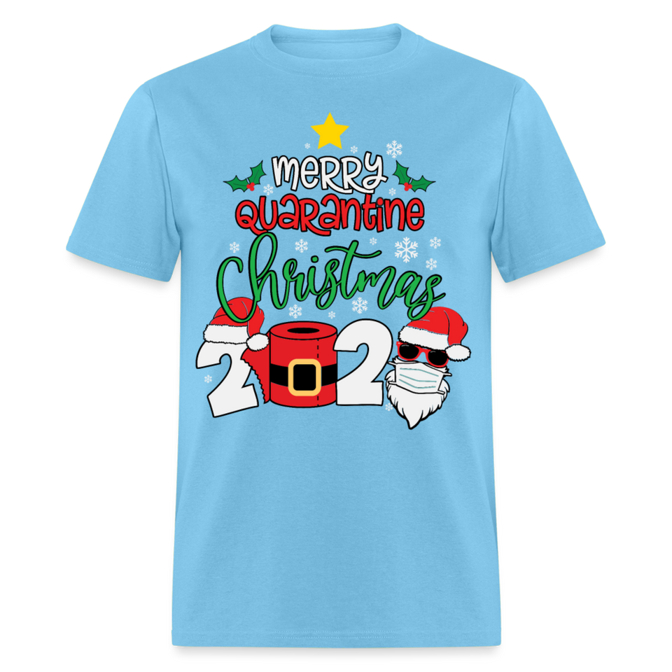 Merry Quarantine Christmas 2024 shirt Santa with face mask T-Shirt size S-6XL - aquatic blue