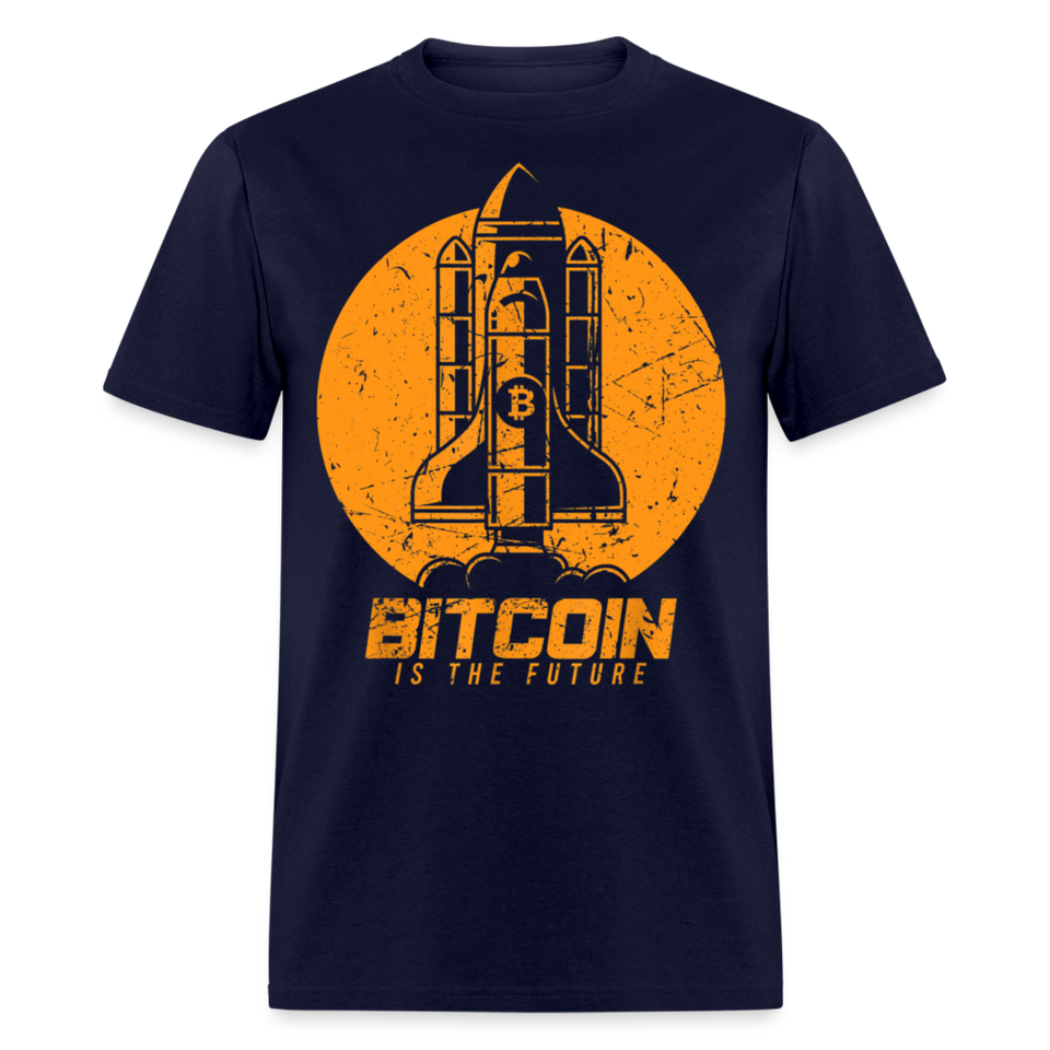 Bitcoin is The Future shirt BTC Spaceship Crypto Currency T-Shirt size S-6XL - navy
