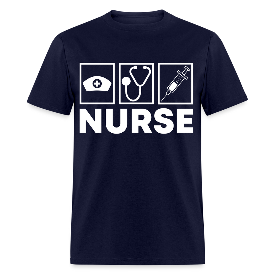 Nurses cap, stethoscope, syringe shirt Nursing Gift T-Shirt size S-6XL - navy