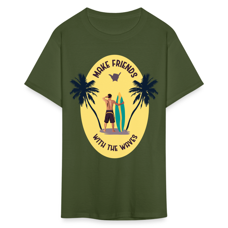 Make Friends with the Waves shirt Beach Surfing Lover T-Shirt Size S-6XL - military green