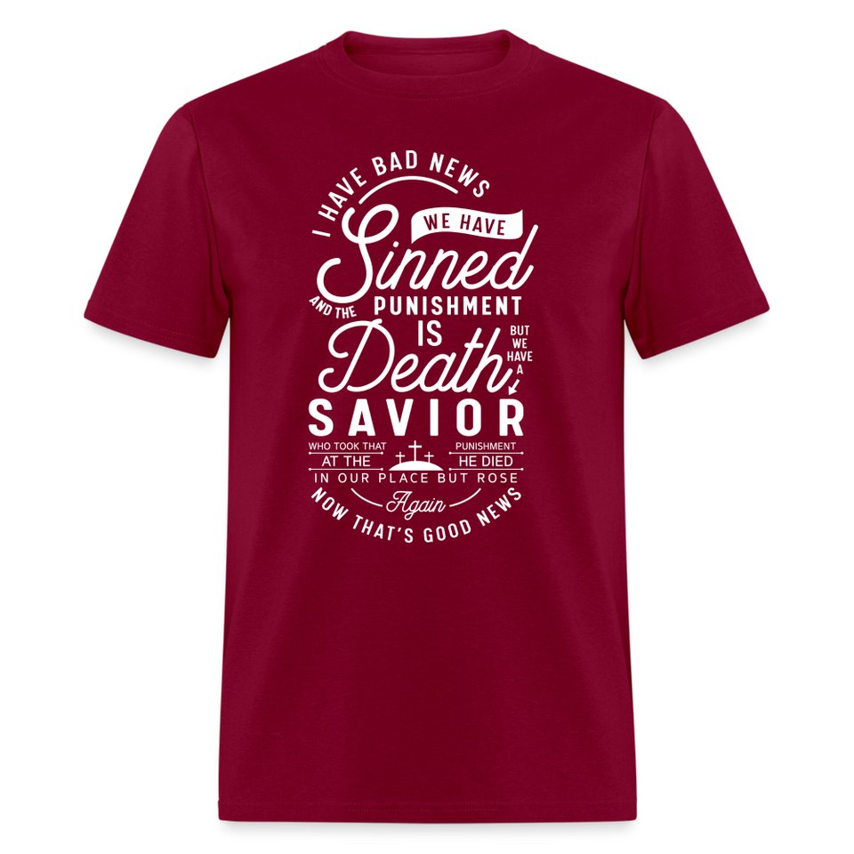 Sinned punishment is death shirt Catholic Religious Jesus Faith T-Shirt size S-6XL - burgundy