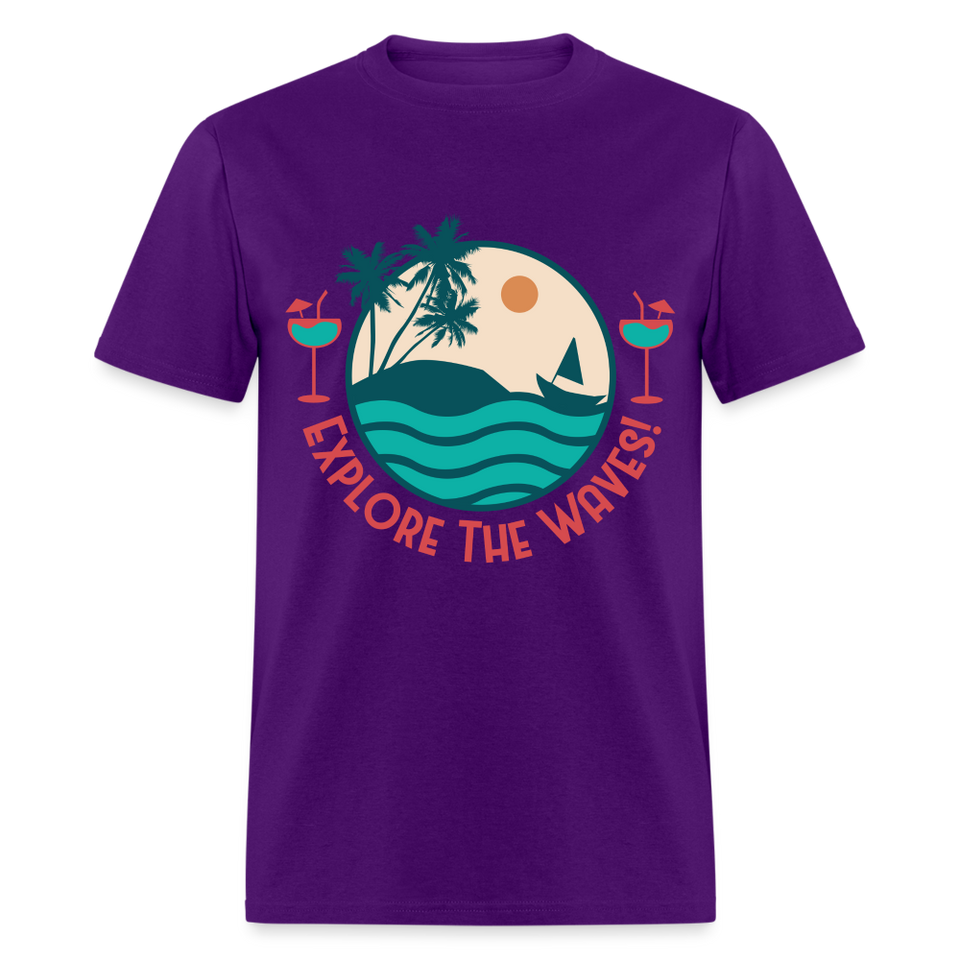 Explore the Waves shirt Surfboard Surfing Ocean Sunset Boat Wine T-Shirt S-6XL - purple