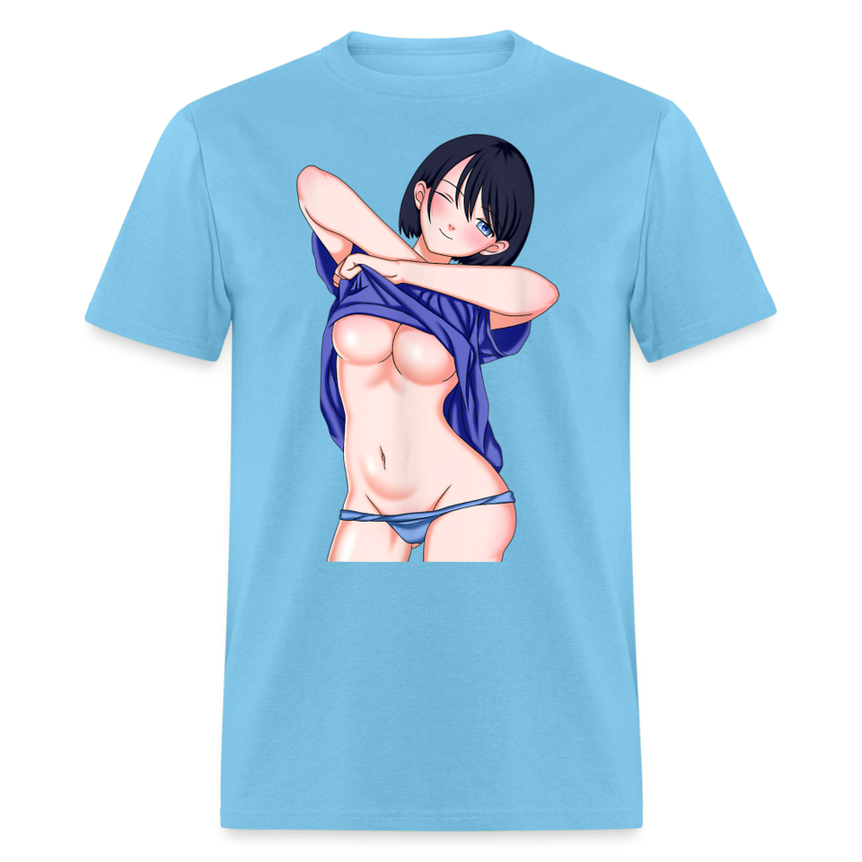 Manga Anime Waifu Japanese sexy Girl Ahegao Cosplay Hentai Ecchi T-Shirt - aquatic blue