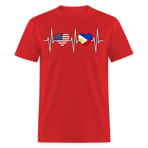 Pinoy Love USA shirt I Love Filipino American Flag Heartbeat T-Shirt Size S-6XL - red