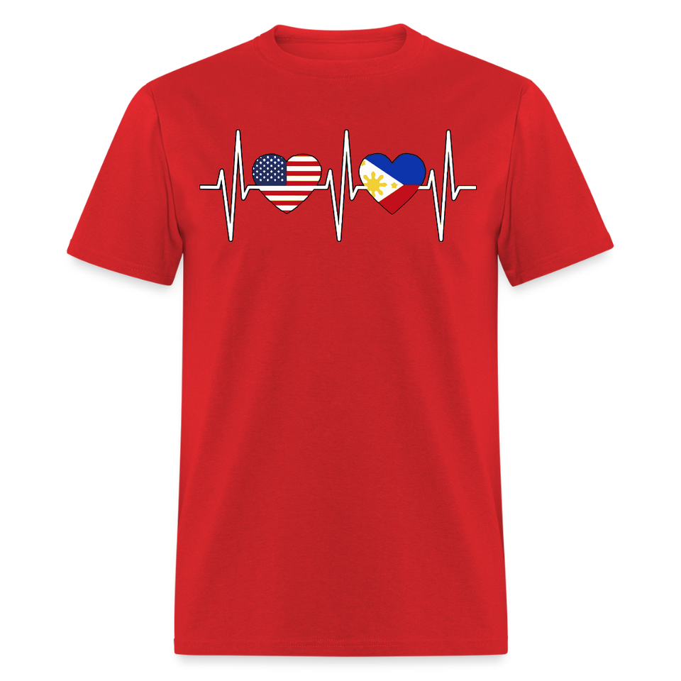 Pinoy Love USA shirt I Love Filipino American Flag Heartbeat T-Shirt Size S-6XL - red