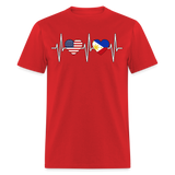 Pinoy Love USA shirt I Love Filipino American Flag Heartbeat T-Shirt Size S-6XL - red