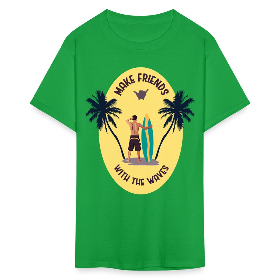 Make Friends with the Waves shirt Beach Surfing Lover T-Shirt Size S-6XL - bright green