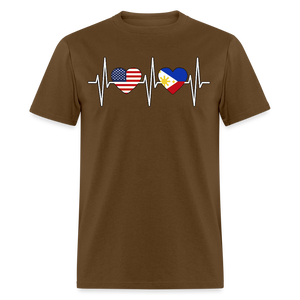 Pinoy Love USA shirt I Love Filipino American Flag Heartbeat T-Shirt Size S-6XL - brown