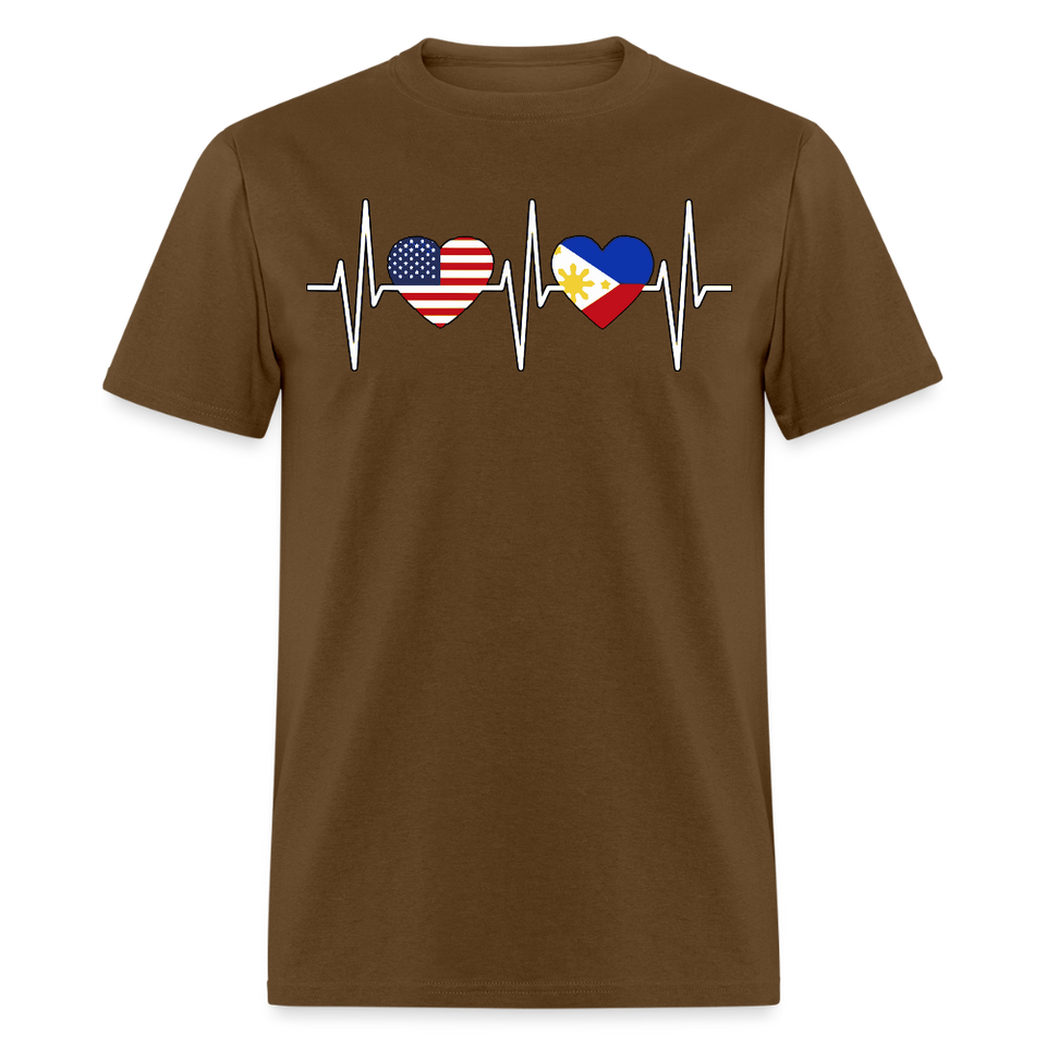 Pinoy Love USA shirt I Love Filipino American Flag Heartbeat T-Shirt Size S-6XL - brown