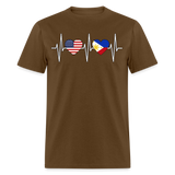 Pinoy Love USA shirt I Love Filipino American Flag Heartbeat T-Shirt Size S-6XL - brown