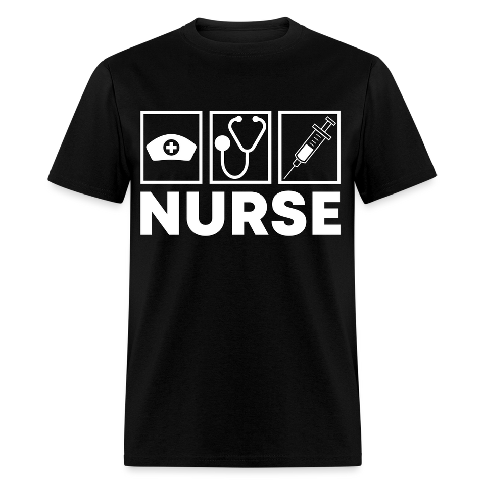 Nurses cap, stethoscope, syringe shirt Nursing Gift T-Shirt size S-6XL - black