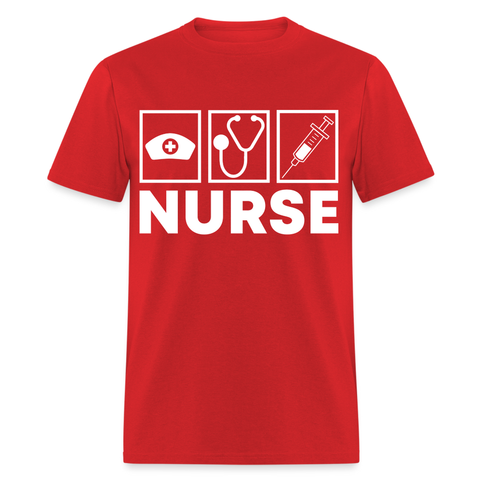 Nurses cap, stethoscope, syringe shirt Nursing Gift T-Shirt size S-6XL - red
