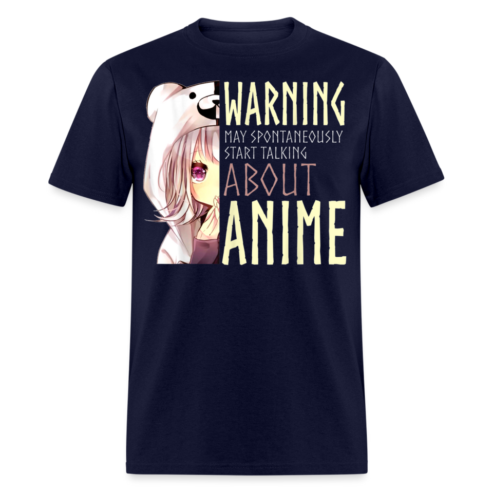 Warning May Spontaneously Start Talking About Anime shirt Funny Cute T-Shirt - navy