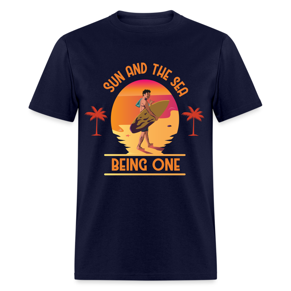 Sun and the Sea Being One shirt Ocean Beach Sunset Lover Surfing T-Shirt S-6XL - navy