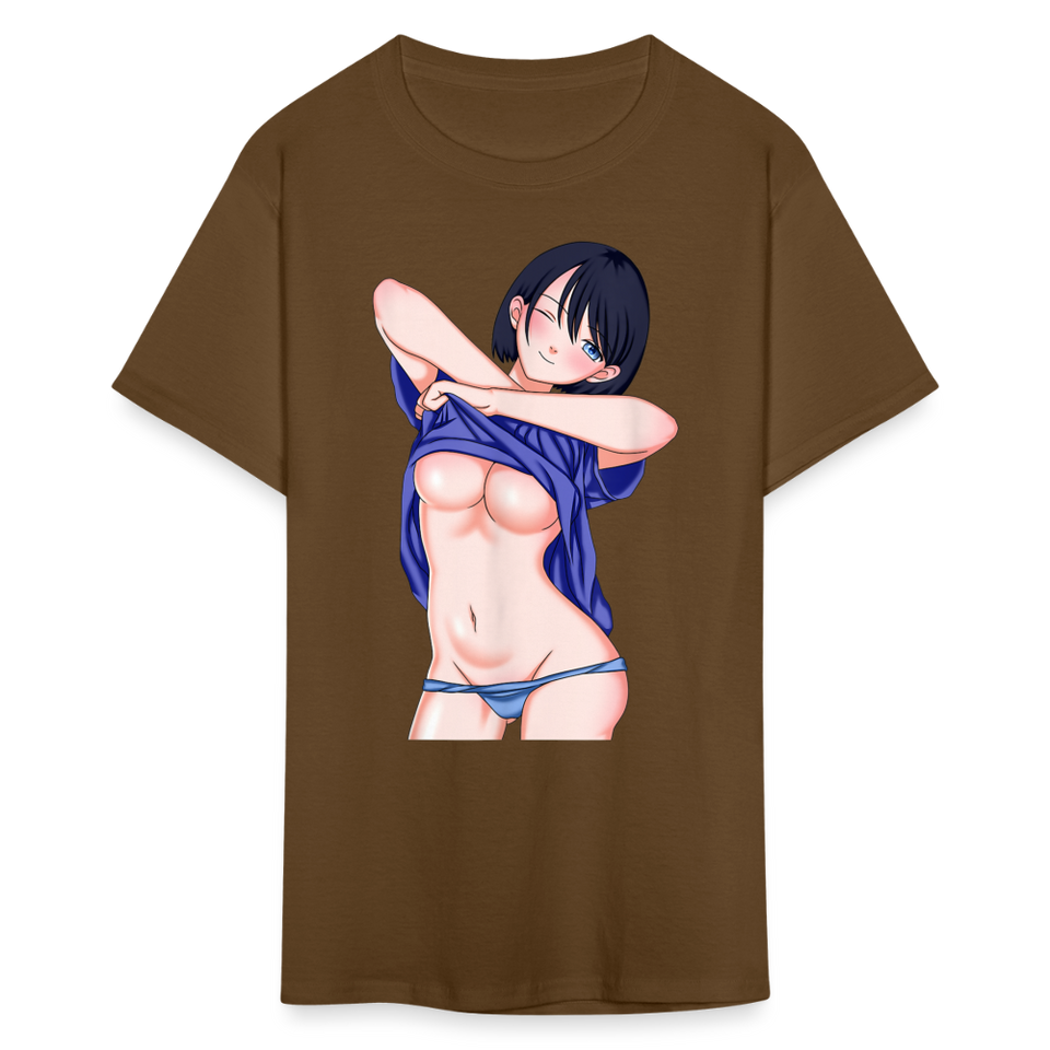Manga Anime Waifu Japanese sexy Girl Ahegao Cosplay Hentai Ecchi T-Shirt - brown