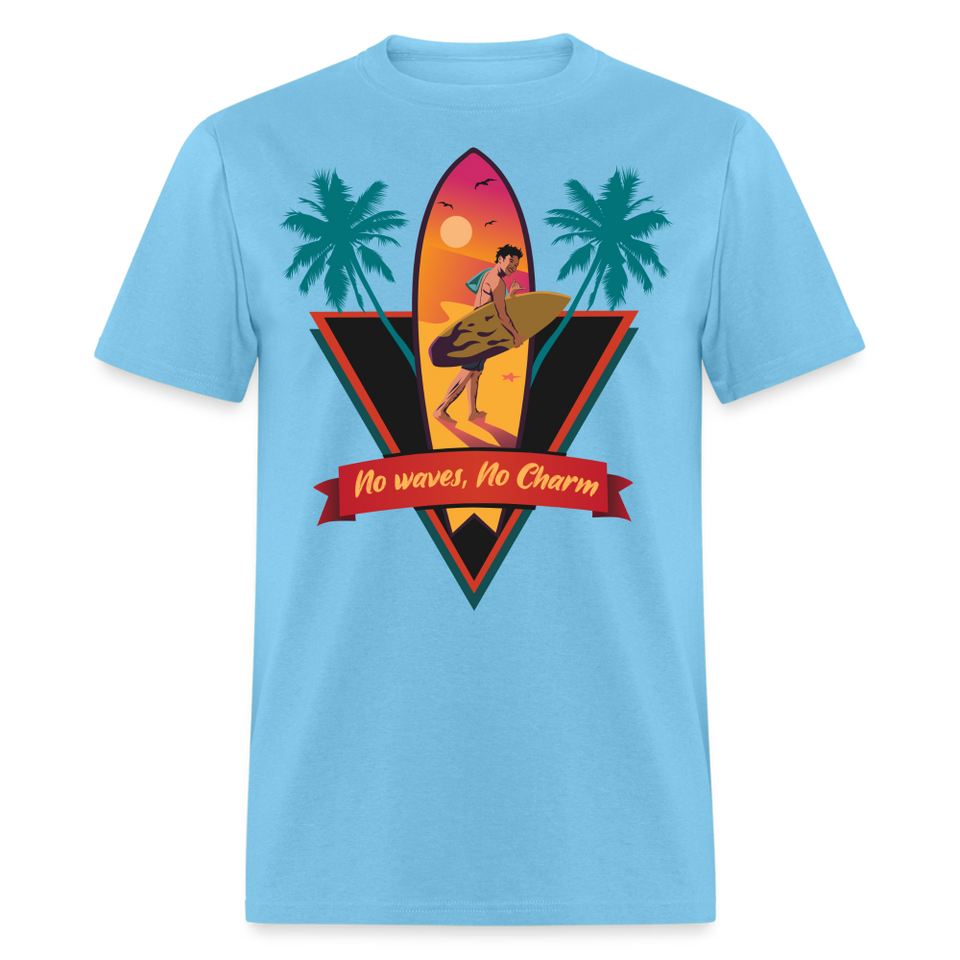 No Waves No Charm shirt Ocean Beach Surfing Lover Sunset T-Shirt Size S-6XL - aquatic blue