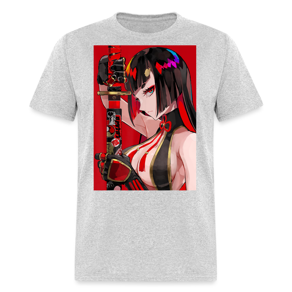 Anime Sexy Ecchi Girl shirt Samurai Waifu Japanese Aesthetic Otaku Kawaii TShirt - heather gray