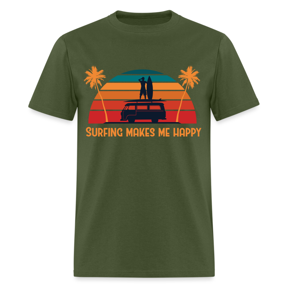 Surfing Makes Me Happy shirt Sunset Ocean Beach Surfing is life T-Shirt S-6XL - military green